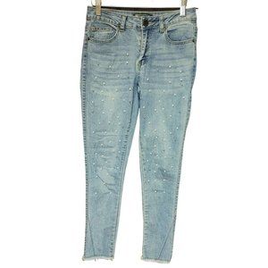 BoomBoom Jeans Women's Light Blue Beaded Pattern Ankle Cut Pants 5